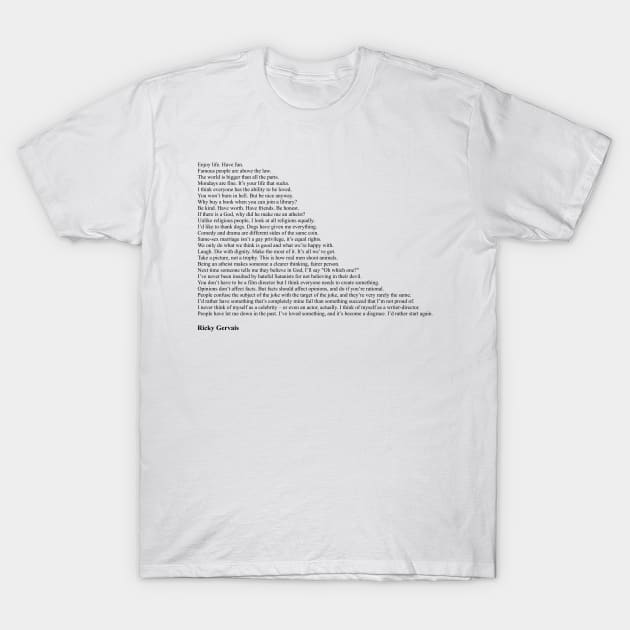 Ricky Gervais Quotes T-Shirt by qqqueiru